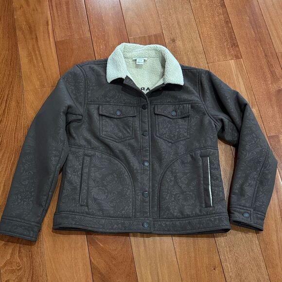Ariat Trucker Women’s Embossed Softshell Cream Sherpa Lined Jacket Size M - Picture 1 of 12